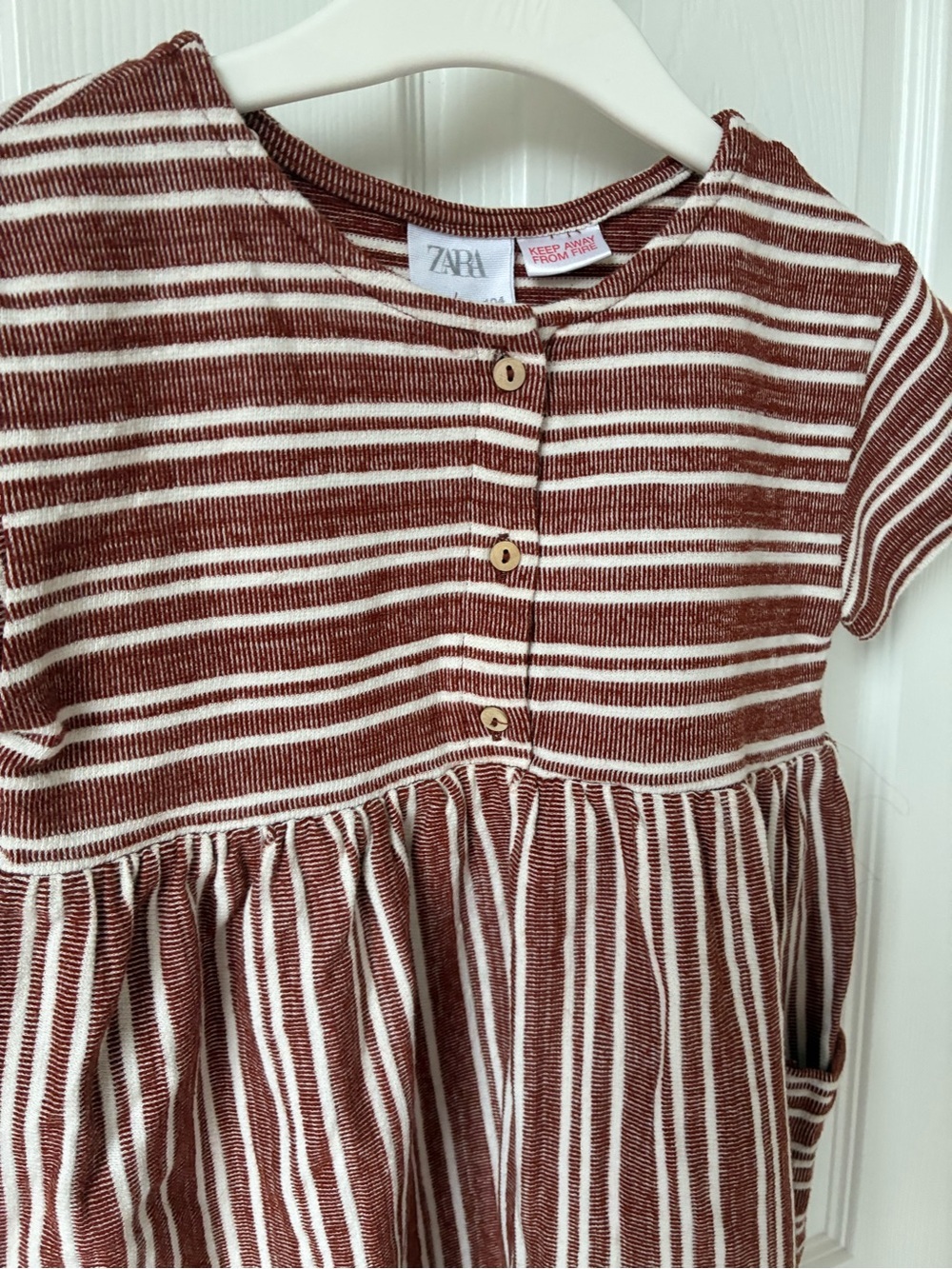 Zara Kids Brown & White Striped Short Sleeve Dress - Picture 3 of 7